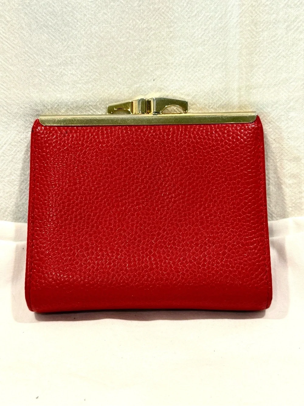 Dior Red Pebbled Leather Compact Coin Purse Wallet with Gold Hardware